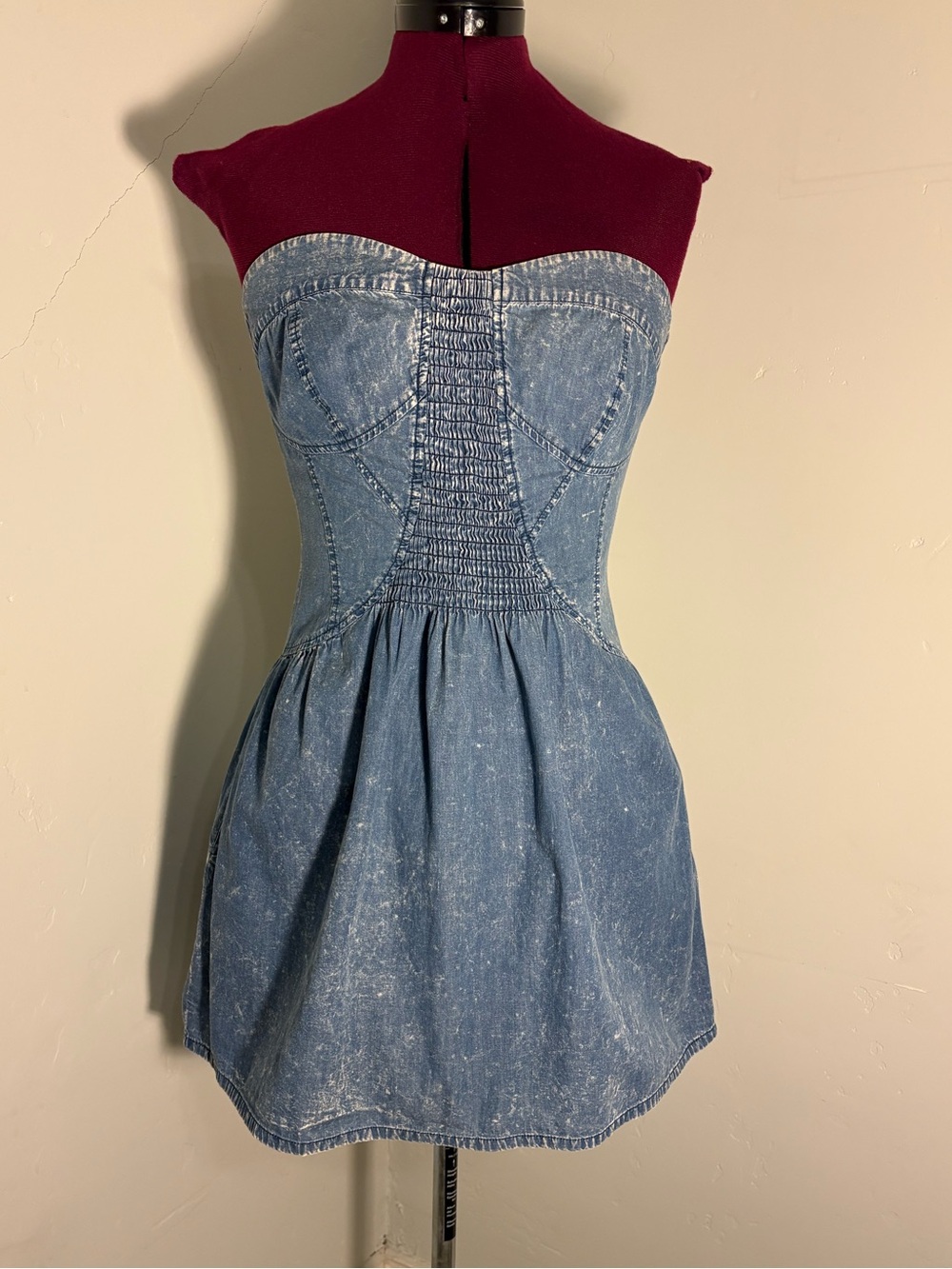 GRAB Denim 100% cotton mini dress washable pockets small